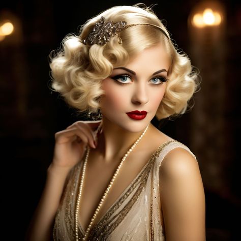 1920s blonde flapper with 1960s hairstyle by The Mallard - Playground 1920s Hair With Bangs, 1920 Hair And Makeup, 20 Hairstyles 1920s, Flapper Girl Aesthetic, 1920s Short Hair, Flapper Makeup 1920s, Flapper Girl Hair, 1920s Hair And Makeup, 1920s Flapper Hair