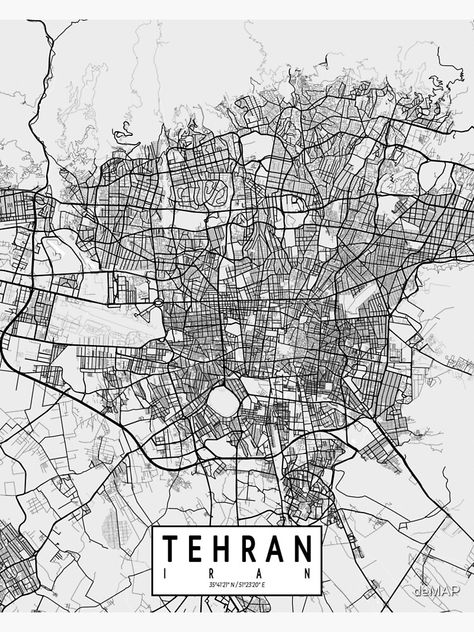 "Tehran City Map of Iran - Light" Poster by deMAP | Redbubble Persian Vibe, Map Of Iran, Light City, City Icon, Minimalist Black And White, Lighted Canvas, Map Wall Art, Tehran, City Maps