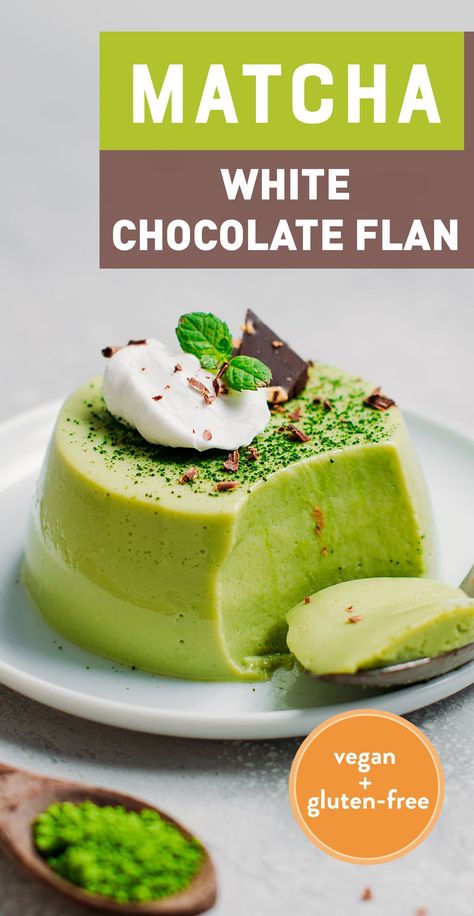 Matcha Panna Cotta Recipe, Matcha Panna Cotta, Vegan Flan, Creamy Flan, Matcha Oatmeal, Nama Chocolate, Matcha Desserts, Mini Key Lime Pies, Chocolate Flan