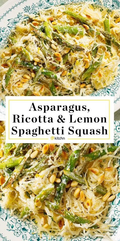 Lemon Spaghetti Squash, Asparagus Ricotta, Lemon Spaghetti, Thyme Recipes, Spaghetti Squash Recipes, Squash Recipes, Idee Pasto Sano, Spaghetti Squash, Vegetarian Recipes Healthy