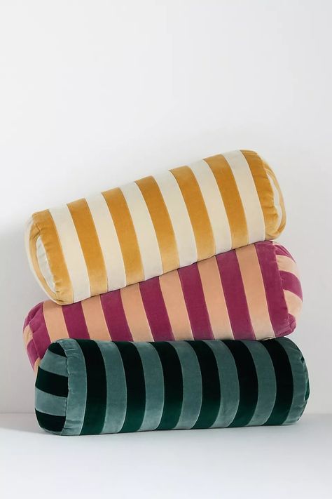 Christina Lundsteen Stripe Bolster Cushion Pillow | Anthropologie Christina Lundsteen, Anthropologie Bedding, Velvet Throw Blanket, Washed Linen Duvet Cover, Pillows Bed, Plaid Throw Blanket, Unique Bedding, Wishlist 2024, Linen Sheet Sets