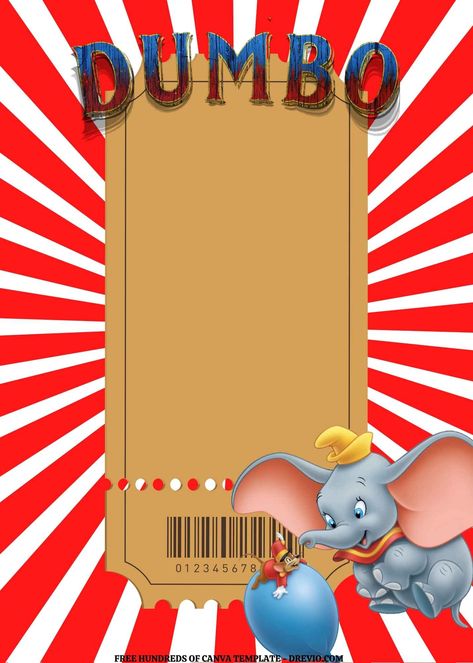 Get FREE EDITABLE - 16 Dumbo Canva Templates Bright circus prints, delectable peanuts, and the opportunity to honor everyone's favorite little elephant? Enjoy some cute Dumbo party invitations and ideas for your next birthday or baby shower! Thi... Dumbo Invitations Birthdays, Dumbo Printable, Dumbo 1st Birthday, Dumbo Party Decorations, Dumbo First Birthday Boy, Dumbo Party Ideas, Dumbo Baby Shower Ideas, Dumbo Baby Shower Theme, Dumbo The Elephant