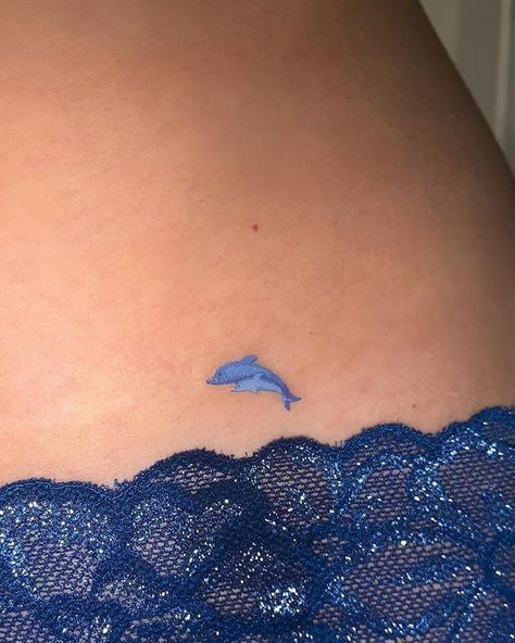 Small Blue Tattoo, Small Tattoo Ideas For Men, Dolphins Tattoo, Petite Tattoos, Small Tattoo Ideas, Blue Tattoo, Tattoo Ideas For Men, Minimalist Tattoos, Subtle Tattoos