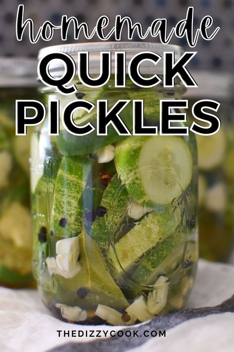 An easy blend of pantry ingredients paired with pickling cucumbers (or regular) make these quick dill pickles! Crispy, crunchy, and perfect for a bbq or cookout. East Refrigerator Pickles, Lots Of Cucumbers, What To Do With Lots Of Cucumbers, Cucumber Pickle Recipes, Easy Pickled Cucumbers, Refrigerated Pickles, Pickles Homemade Easy, Easy Refrigerator Pickles, Homemade Refrigerator Pickles