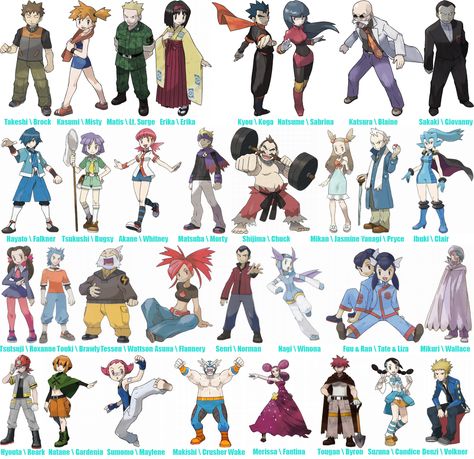 Pokemon Gyem Leaders (1-4 Gen). #pokemon #pokemonredgreenblue #rgb #pokemonrgb #pokemonyellow #pokemongs #goldsilver #gs #pokemonrs #rubysapphire #rs #pokemondp #diamonpeare #pokemondiamond #pokemonpearl #brock #misty #ltsurge #erika #natume #sabrina #blaine #giovanny #hayate #falkner #bugsy #whitney #akane #morty #chuck #jasmine #mikan #pryce #clair #ibuki #flannery #senri #norman #winona #nagi #tate #liza #fuu #ran #wallace #suzuna #candice #walkner #gymleader #gymleaders #gym #leader #japan Pokemon Falkner, Gym Leaders Pokemon, Pokemon Pearl, Sanada Yukimura, Pokemon Gym Leaders, Cartoon Superhero, Pokemon Gym, Pokémon Diamond, Pokemon Trainers