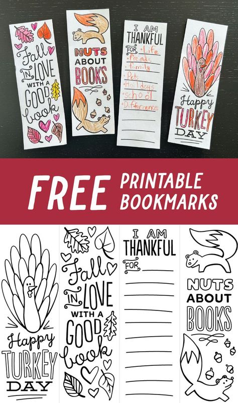 Fall Book Marks, Thanksgiving Bookmarks Free Printable, Fall Bookmarks Free Printable, Free Bookmarks Printables, Coloring Book Marks, Thanksgiving Day Crafts For Kids, Ch Activities, Library Thanksgiving, November Homeschool