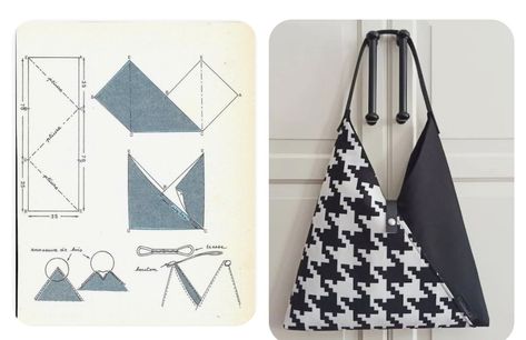 Jean Bag Pattern, Hobo Bag Patterns, Origami Bag, Diy Sewing Gifts, Sewing Room Decor, Bags Ideas, Triangle Bag, Diy Clothes And Shoes, Diy Bag Designs