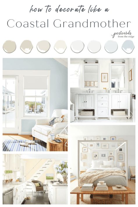 Coastal Grandmother Style Decor and Paint Colors - Postcards from the Ridge Nantucket Style Homes Interior, Colors For Living Room, Living Room Paint Colors, Grandmother Style, Nantucket Style Homes, Coastal Paint Colors, Living Room Coastal, Coastal Paint, Coastal Decorating Living Room