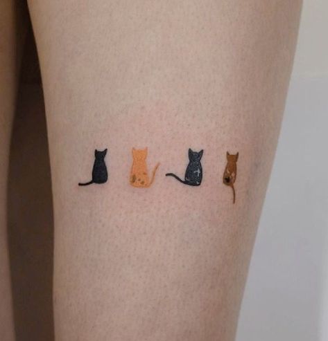 Multiple Cats Tattoo, Multiple Cat Tattoo, Three Cats Tattoo, Extraordinary Tattoos, Ruler Tattoo, Cat Lover Tattoo, Minimalist Cat Tattoo, Tatuaje Studio Ghibli, Whimsical Tattoos