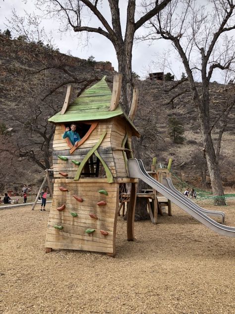 Awesome playground in Lyons, Colorado! #travel #denver #fortcollins #lyons #coloradomom Travel Denver, Lyons Colorado, Rope Bridge, Colorado Trip, Play Structures, Loveland Colorado, Shaped Windows, Colorado Real Estate, Bocce Ball