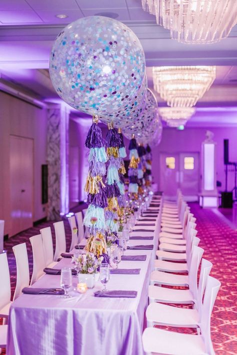 You'll fall in love with this purple, lush, and modern Bat Mitzvah celebration. See more creative décor photos ideas and get inspired on PartySlate. Bat Mitzvah Themes Decor, Bat Mitzvah Ideas, Bat Mitzvah Decorations, Bat Mitzvah Centerpieces, Bas Mitzvah, Pink Bat Mitzvah, Purple Allium, Bat Mitzvah Themes, Jump Party