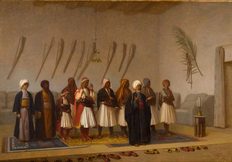 Prayer in the House of the Arnaut Chief | The Orientalist Sale | 2021 | Sotheby's House Prayer, Painting Ceramic Tiles, Arabian Art, Historical Painting, Tile Murals, Norman Rockwell, Painting Reproductions, Rembrandt, Tile Art