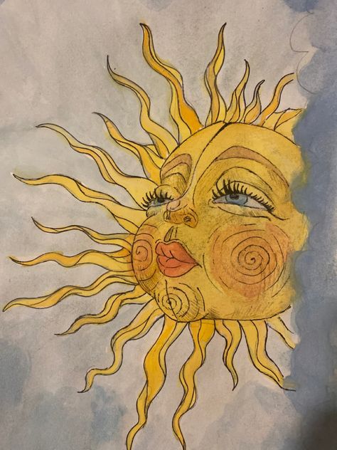 A Drawing, Sun, Yellow, Blue, Art