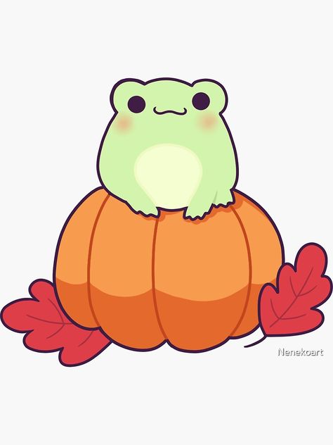 "cute frog, digital illustration, digital artwork, original design, frog illustration, autumn, autumn frog, cute, cute animall, nenekoart " Sticker for Sale by Nenekoart | Redbubble Illustration Autumn, Bujo Doodles, Frog Theme, Frog Wallpaper, Frog Illustration, Frog Pictures, Frog Drawing, Creative Drawing Prompts, Cute Frog