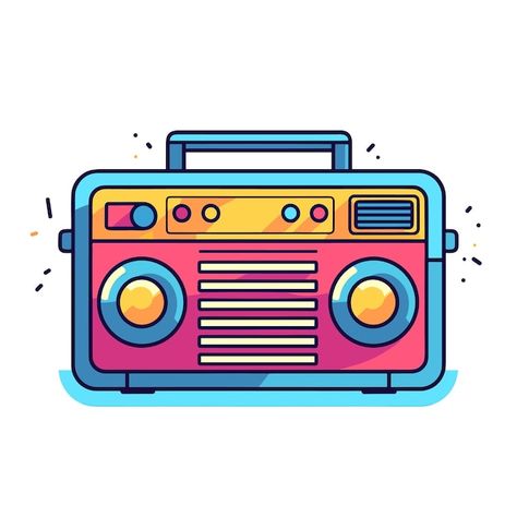 A cartoon of a radio with a colorful bac... | Premium Vector #Freepik #vector #boombox Radio Cartoon, Radio Png, Radio Illustration, Speaker Drawing, Radio Drawing, Geometrical Prints, Radio Vintage, Emergency Bag, Flashcards For Kids