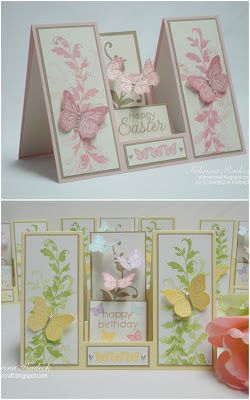 Aspiring to Creativity: Double Sided Step Card Tutorial Cards With Flowers, Center Step Cards, 3d Templates, Side Step Card, Stepper Cards, Step Card, Fancy Fold Card Tutorials, Fun Folds, Step Cards