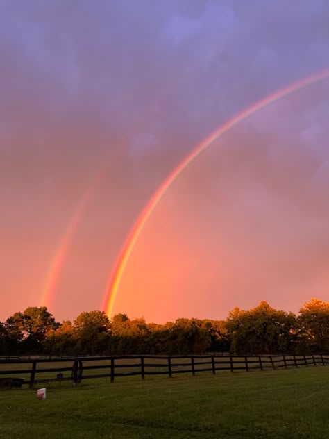 Rainbow Sunset Wallpaper, Double Rainbow Aesthetic, Sky After Storm, Rainbow After Storm, Rainbow After Rain, Rainbow Photography Nature, Double Rainbows, Aphrodite Cabin, Sunset Rainbow