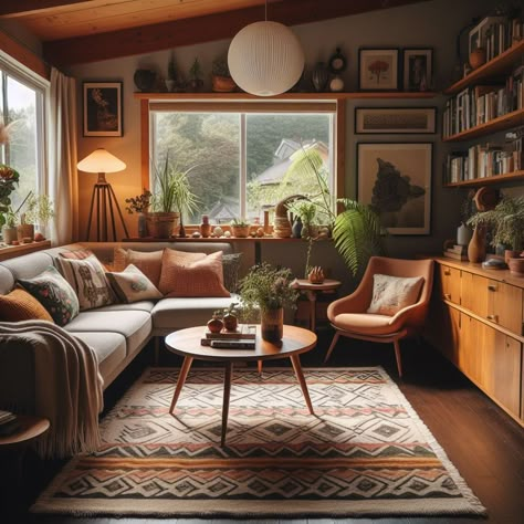 15 Cozy Mid Century Modern Living Room Ideas Mid Century Carpeted Living Room, Cozy Living Rooms Mid Century, Mid Century Country Living Room, Mid Century Room Ideas, Scandinavian Mid Century Modern Interior Design, Boho Meets Mid Century Modern, Cozy Mid Century Home, Mcm Cozy Living Room, Family Room Mid Century Modern