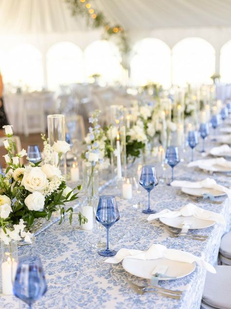 I have something very exciting to share…‼ This magical wedding at @camphaleweddings was just featured on @stylemepretty 🤩✨ Let me whisk you away to the mountains for my good friend Natalie’s and Blake’s unforgettable day! Creating a bridal gown for a friend is one of life’s biggest pleasures in my industry but being able to create her ‘something blue’ for the rehearsal dinner too was just priceless. Natalie had a vision for her day to be an elegant, modern affair in the mountains and the... Something Blue Table Setting, Coastal Blue Wedding Decor, Blue And White Beach Wedding, Navy Blue Wedding Colors, Something Blue Bachelorette, Coastal Blue Wedding, Light Blue Wedding Colors, My Something Blue, Beach Wedding White