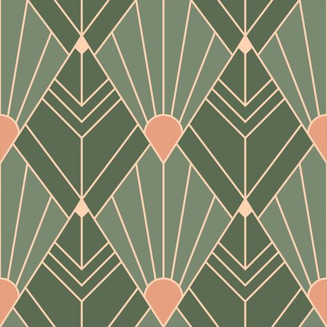 Diamond Interior Design, Art Deco Leaves, Art Deco Pattern Geometric Design, 1920s Art Deco Pattern, Art Deco Wall Paper, Green Art Deco Wallpaper, 1920 Wallpaper, Diamond Pattern Wallpaper, Art Deco Pattern Design