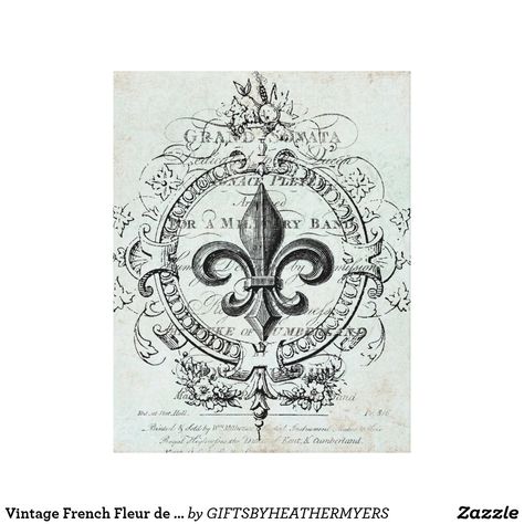 Vintage French Fleur de Lis stretched canvas Fluer De Lis Art Vintage, Fluer De Lis Tattoo, Lis Tattoo, Watercolor Wallpaper Iphone, Fluer De Lis, Watercolor Wallpaper, Vintage Labels, Color Effect, 로고 디자인