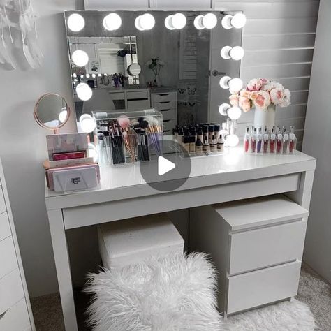 Dressing Room Table Ideas, Malm Vanity Ideas, Malm Dressing Table Organization, Ikea Bedside Drawers, Dressing Table Ideas Ikea, Ikea Vanity Ideas Bedroom, Ikea Malm Vanity Hack, Ikea Makeup Table, Ikea Vanity Ideas