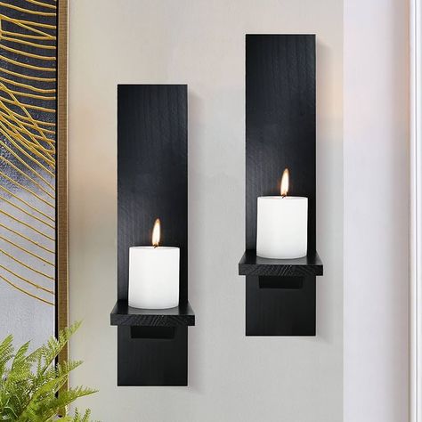 Amazon.com: MISUMISO Wall Candle Sconces Set of 2, Decorative Wooden Candle Holder, Farmhouse Candle Sconce, Living Room Wall Decoration, Brown : Home & Kitchen Candle Sconces Living Room, Wall Candle Sconces, Farmhouse Candle, Black Living Room Decor, Candle Shelf, Living Room Wall Decoration, Sconces Living Room, Wall Candle, Farmhouse Candles