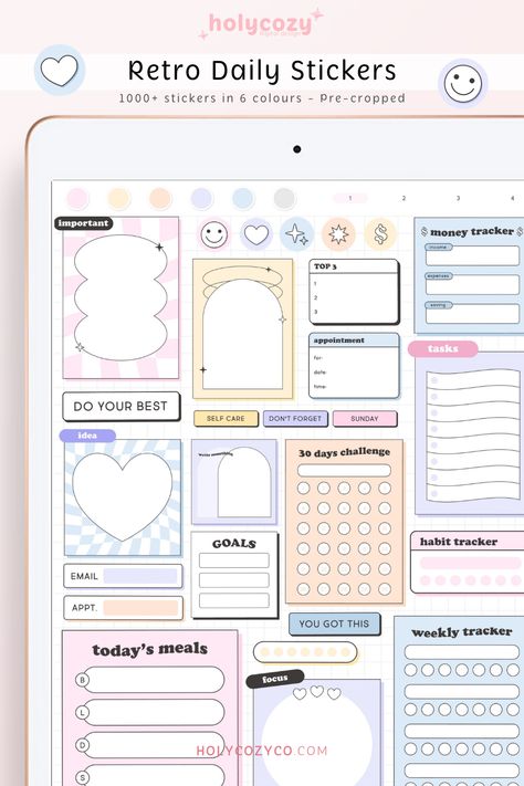 Digital Planner Widgets, Good Notes Stickers Free, Free Goodnotes Stickers, Planner Widget, Widget Stickers, Free Digital Planner Stickers, Retro Planner, Cute Digital Stickers, Digital Journal Stickers
