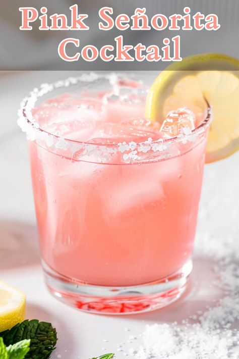 Pink Senorita Drink, Pink Tequila Cocktail, Pink Tequila Drinks, Pink Margarita Recipe, Pink Senorita, Tequila Lemonade, Pink Alcoholic Drinks, Tequila And Lemonade, Pink Margarita