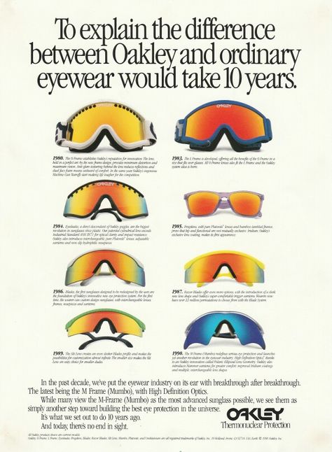 oakley 80s Ads, Eyewear Inspiration, Vintage Trends, Best Ads, Poster Ads, Retro Ads, Old Ads, Band Posters, Print Ad