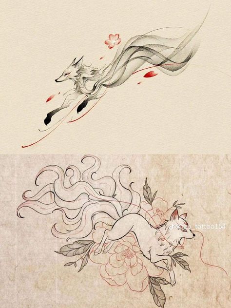 Fox Spirit Drawing, Nine Tail Fox Tattoo Design, Japanese Fox Tattoo, Aesthetics Sketch, Kitsune Drawing, Tattoo Aesthetics, Small Japanese Tattoo, Kitsune Tattoo, Fox Tattoo Design