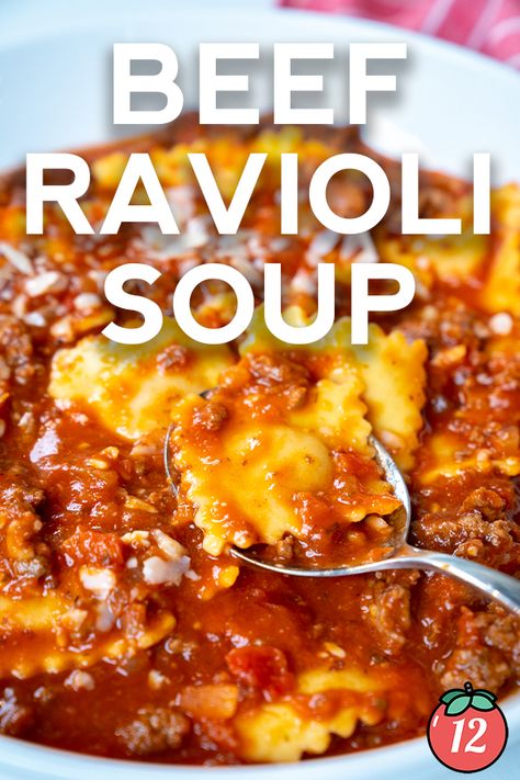 Almost as quick as the can, but so much more delicious! Beef Ravioli Soup, Ravioli Soup Recipe, Beef Ravioli, Ravioli Soup, Tomatoes Recipes, 12 Tomatoes Recipes, Comfort Soup Recipes, Quick And Easy Soup, One Pot Dinners