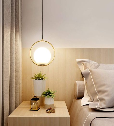 Hanging Bedroom Lights, Hanging Bedroom, Plug In Pendant Light, Bedroom Pendant, Wall Lights Bedroom, Globe Chandelier, Bedside Lighting, Bedroom Lamps, Master Bedrooms Decor