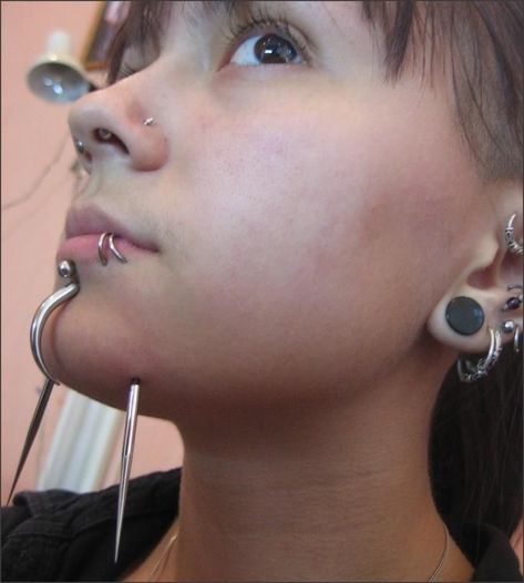 Eye Catching Tattoos, Chin Piercing, Unusual Piercings, Crazy Piercings, Body Modification Piercings, Bridge Piercing, Nostril Piercing, Face Piercings, Cool Piercings