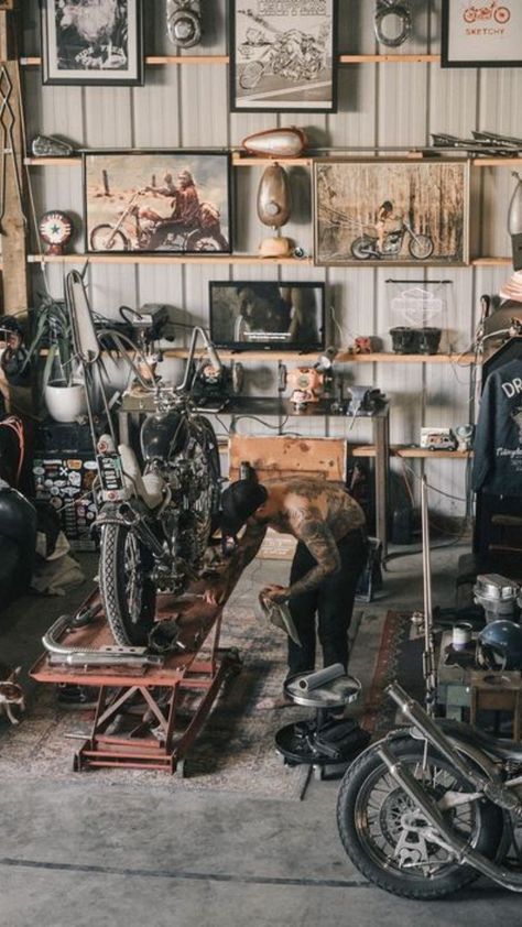 🔧 Garage Glory: Elevate Dad's domain with must-have gifts for his garage. From tools to gadgets, discover items that turn his garage into a haven of efficiency and style. #GarageGifts 🛠️🎁 Motorcycle Room Aesthetic, Motorcycle Repair Shop, Biker Garage, Garage Gifts, The Wrecking Crew, Motorcycle Mechanic, Motorcycle Workshop, Mechanical Workshop, Garage Gift