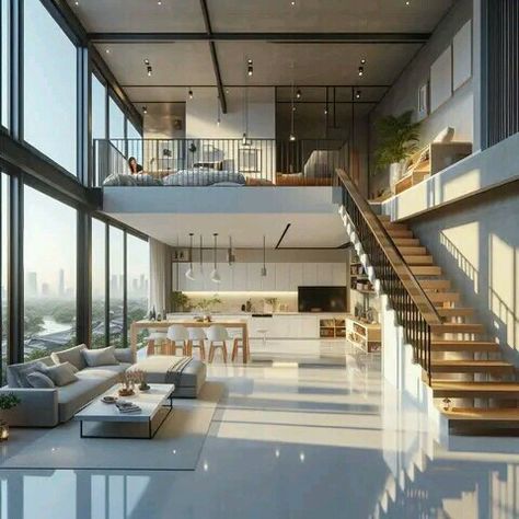 Double Loft With Catwalk, Small House With Mezzanine, Double Loft Tiny House Luxe, Korean Apartment Building Luxury, Loft House Ideas, Apartment In Tokyo, Barn Loft Apartment Contemporary, Mezzanine Design, Korean Loft Apartment Floor Plan