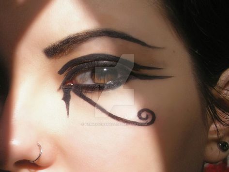 Egyptian Eyeliner, Horus Design, Egyptian Eye Makeup, Horus Tattoo, Egyptian Makeup, Silver Eye Makeup, Vampire Bride, Makeup Face Charts, Makeup Class