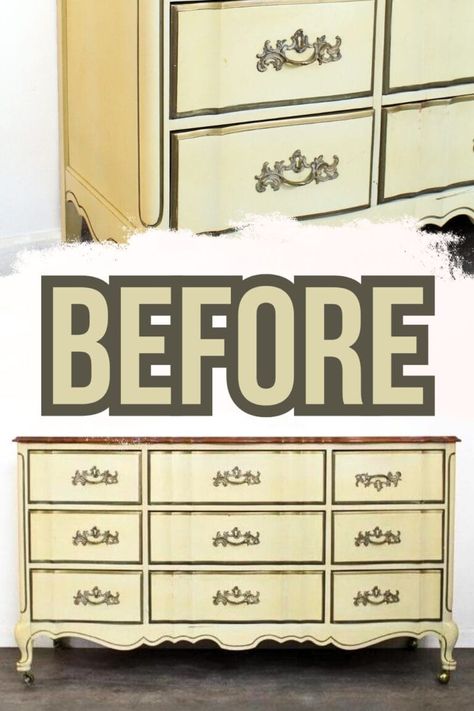 Light Blue French Provincial Dresser Makeover Dixie Dresser Makeover, French Provincial Dresser Makeover Ideas, French Provincial Bedroom Makeover, French Provincial Dresser Makeover Diy, Cheap Dresser Makeover, 9 Drawer Dresser Makeover, Laminate Dresser Makeover, Painting Laminate Dresser, French Provincial Nightstand Makeover