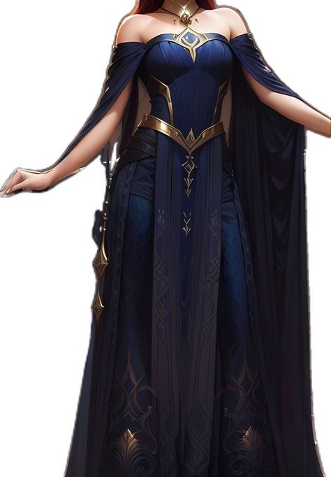 Fantasy Inspired Dress, Harem Outfits Women, Fantasy Sorceress Outfit, High Fantasy Outfits, Dark Blue Fantasy Dress, Navy Blue And Gold Outfit, Autumn Court Dress, Blue Fantasy Outfit, Jasmine Inspired Outfits