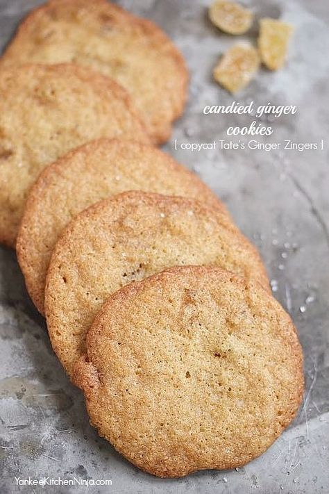 Candied ginger cookies {copycat Tate's Ginger Zingers} Recipes With Candied Ginger, Zingers Recipe, Tates Cookies, Ginger Candy, Ginger Cookie Recipes, Crystallized Ginger, Cookie Exchange Recipes, Strawberry Jam Recipe, It's December