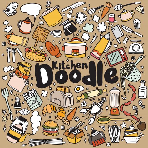 House Doodle Art, Chef Doodle, Kitchen Doodles, Culinary Studio, Kawaii Monster, Doodle Cute, Hand Drawn Doodles, Coffee Doodle, Restaurant Art