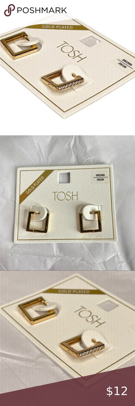 TOSH Gold Plated Zirconia Square Earrings Tosh Accessories, Earrings Zirconia, German Jewelry, Jewelry Brand, Zirconia Earrings, Square Earrings, Accessories Branding, Jewelry Branding, Phone Ring