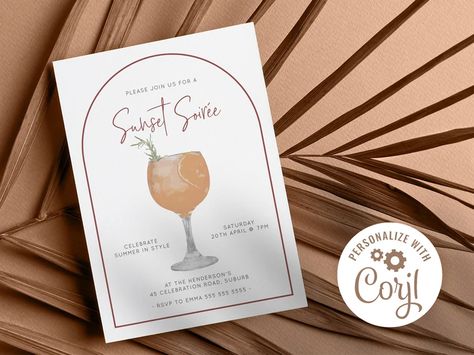 Sunset Soiree Summer Mimosa Cocktail Party Invitation Digital - Etsy Australia Sunset Soiree Party, Summer Mimosa, Sunset Soiree, Mimosa Cocktail, Sunset Party, Summer Cocktail Party, Cocktail Party Invitation, Template Invitation, Party Inspo