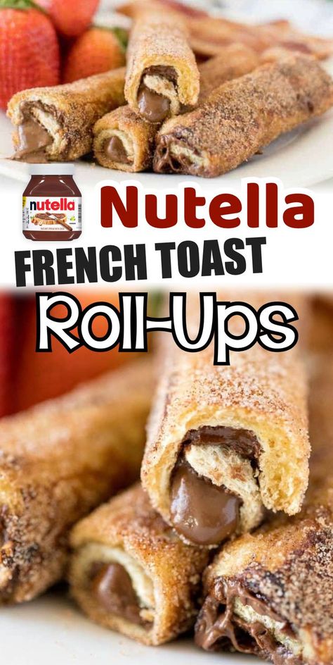 These Nutella French Toast Roll-Ups are quick and easy to make and a fun, finger-friendly treat for breakfast or brunch. Super fun to make with the kiddos on a Sunday morning! I make these for special occasions like birthdays, first day of school, sleepovers, etc. They are filled with Nutella and rolled in cinnamon sugar – does it get any better than this? So yummy! Kids Birthday Breakfast, Fun Kid Breakfast, Easy Kids Breakfast, Kid Friendly Breakfasts, French Toast Roll Ups, Nutella French Toast, French Toast Rolls, Fun Breakfast, Toddler Breakfast