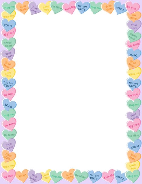 Printable Page Borders, Valentines Day Border, Printable Border, Doodle Borders, Scrapbook Frames, Colorful Borders Design, Free Printable Stationery, Border Templates, Heart Border