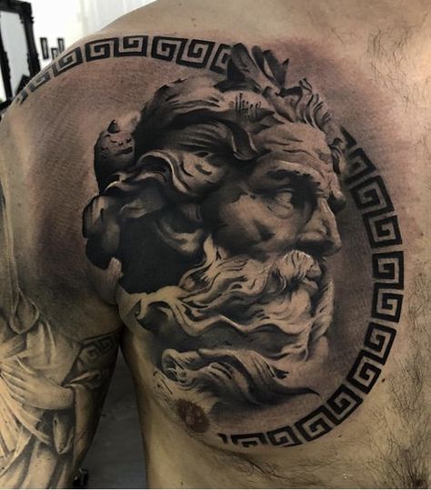 Greek Mythology Tattoos Chest, Tattoo Peito, Japanese Tattoos For Men, Poseidon Tattoo, Zeus Tattoo, Lucky Wallpaper, Greek Mythology Tattoos, Cool Chest Tattoos, Chest Tattoos