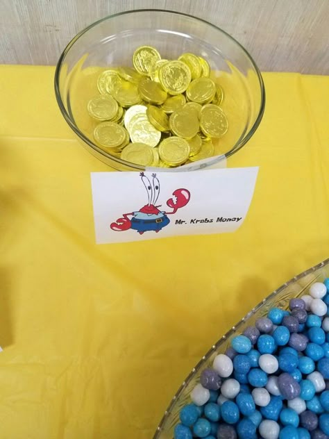 Spongebob Candy Table Ideas, Spongebob Themed Party Favors, Spongebob Birthday Candy Table, Spongebob Birthday Party Diy Ideas, Food From Spongebob, Spongebob Sundae, Spongebob Birthday Snack Ideas, Pastel Spongebob Party, Sponge Bob Party Games