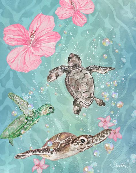 Plakat Design Inspiration, Wallpaper Seni, Sea Turtle Wall Art, Beach Wall Collage, Filmy Vintage, Turtle Wall Art, Desain Quilling, Cute Summer Wallpapers, Wallpaper Iphone Summer