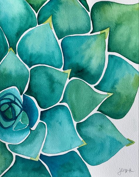 Watercolor Succulent Paintings, Watercolour Mixed Media, Bathroom Watercolor Art, Succulent Drawing Sketches, Cute Succulent Drawing, Watercolor Art Cactus, Food Watercolor Painting, Watercolour Succulents, Succulent Art Drawing