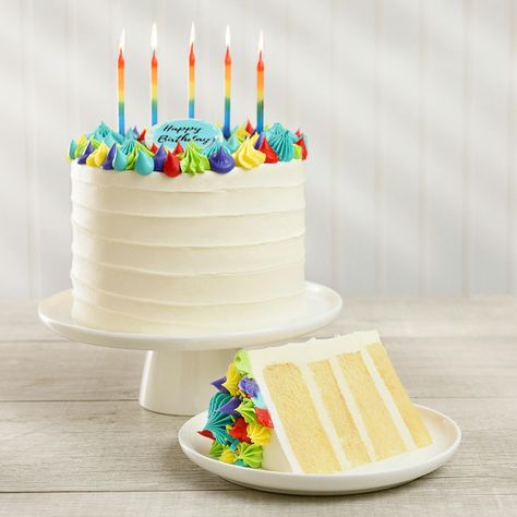 For all the gluten-free birthdays out there - Nothing says "Happy Birthday" like We Take The Cake's classic gluten-free vanilla buttercream layer cake. Rich golden butter cake is filled and frosted with vanilla buttercream. They crowned the cake with a bold and festive buttercream design and include candles and a Happy Birthday plaque to complete the festivities. It's a slice of HAPPY, gluten-free style. 

We Take The Cake has become one of the most sought after, made-from-scratch bakeries in the US. The team at We Take The Cake understands that it's not just about sending a cake. It represents celebration, comfort, appreciation, love, and togetherness, even if you can't be there yourself. They take pride in mixing the batters and frosting from scratch, using whole milk, fresh eggs and rea Golden Butter Cake, Frosting From Scratch, Buttercream Designs, Fresh Shop, Take The Cake, Restaurants Food, Vanilla Buttercream, Butter Cake, Top Restaurants